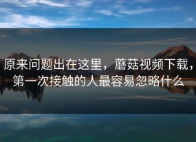 原来问题出在这里，蘑菇视频下载，第一次接触的人最容易忽略什么