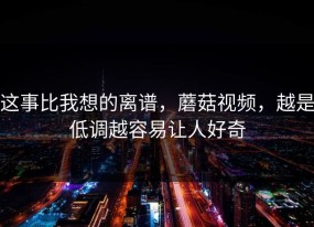 这事比我想的离谱，蘑菇视频，越是低调越容易让人好奇