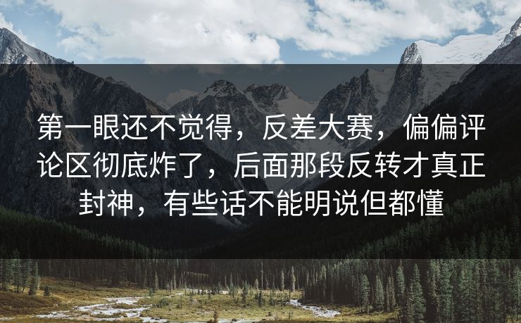 第一眼还不觉得，反差大赛，偏偏评论区彻底炸了，后面那段反转才真正封神，有些话不能明说但都懂