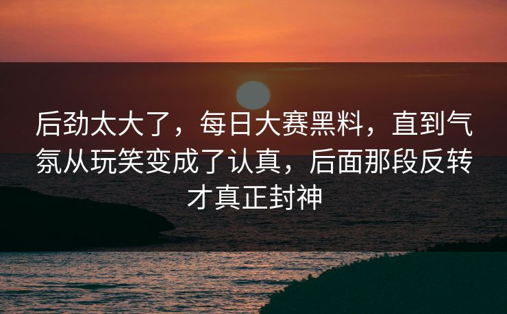 后劲太大了，每日大赛黑料，直到气氛从玩笑变成了认真，后面那段反转才真正封神