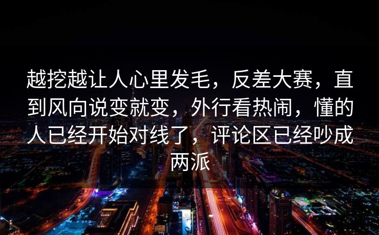 越挖越让人心里发毛，反差大赛，直到风向说变就变，外行看热闹，懂的人已经开始对线了，评论区已经吵成两派